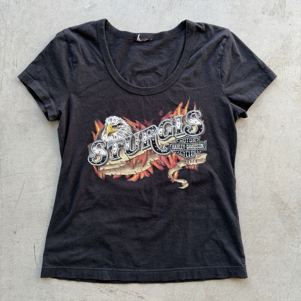 Harley Davidson Sturgis Womens M Shirt Eagle Flame 2011 Motorcycle Rally Tee